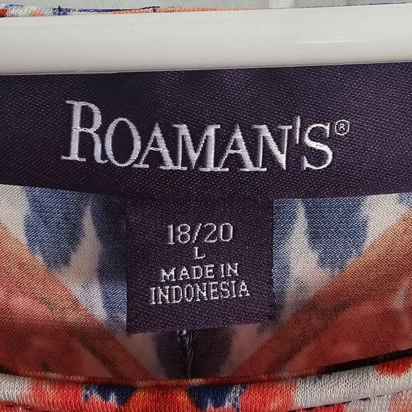 Roaman's Red Blue Sleeveless Abstract Grunge Shift Midi Dress 18/20 (L) - Picture 7 of 9